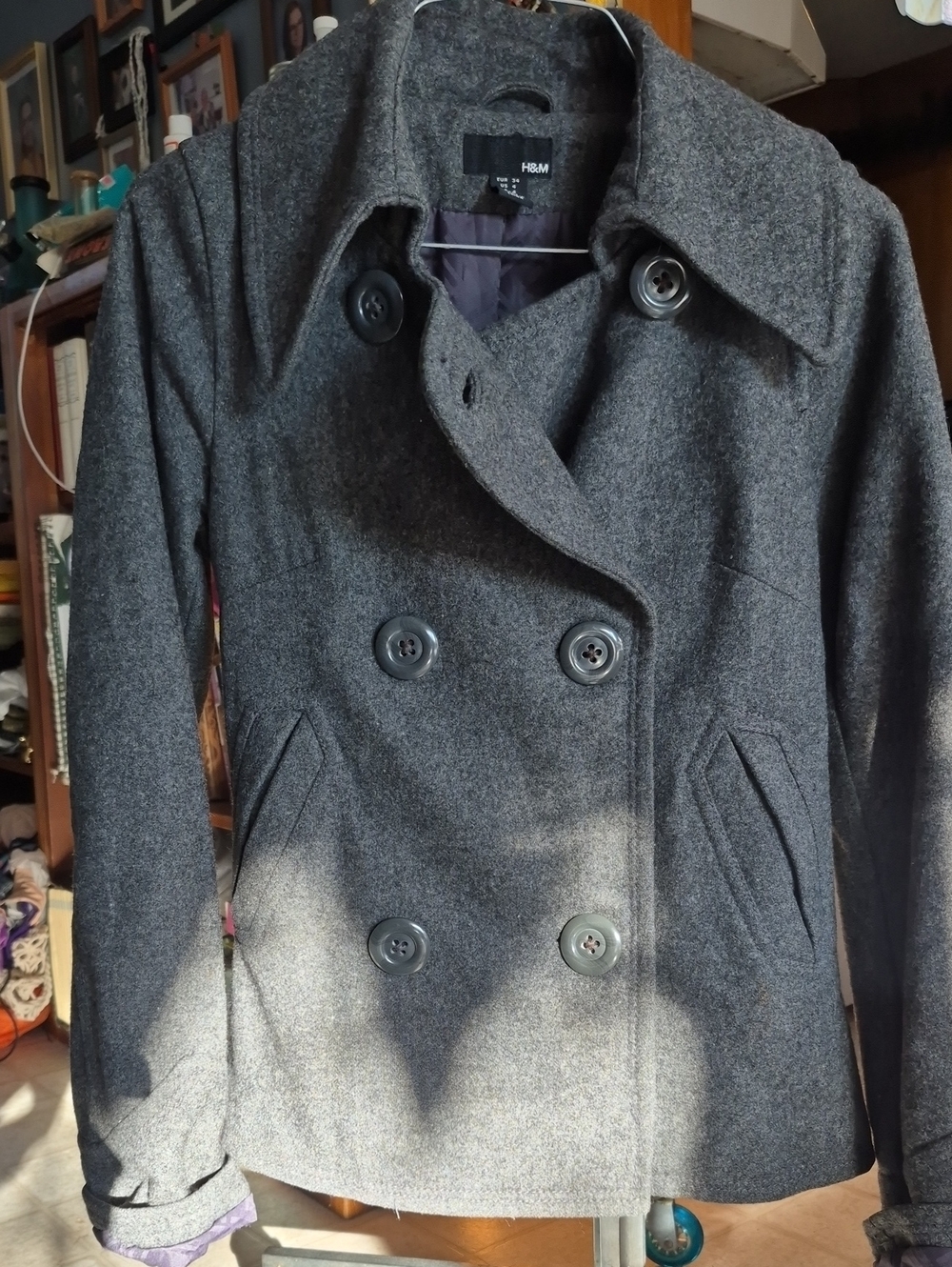 H&M Women's Double-Breasted Wool-Blend Peacoat - Charcoal Gray